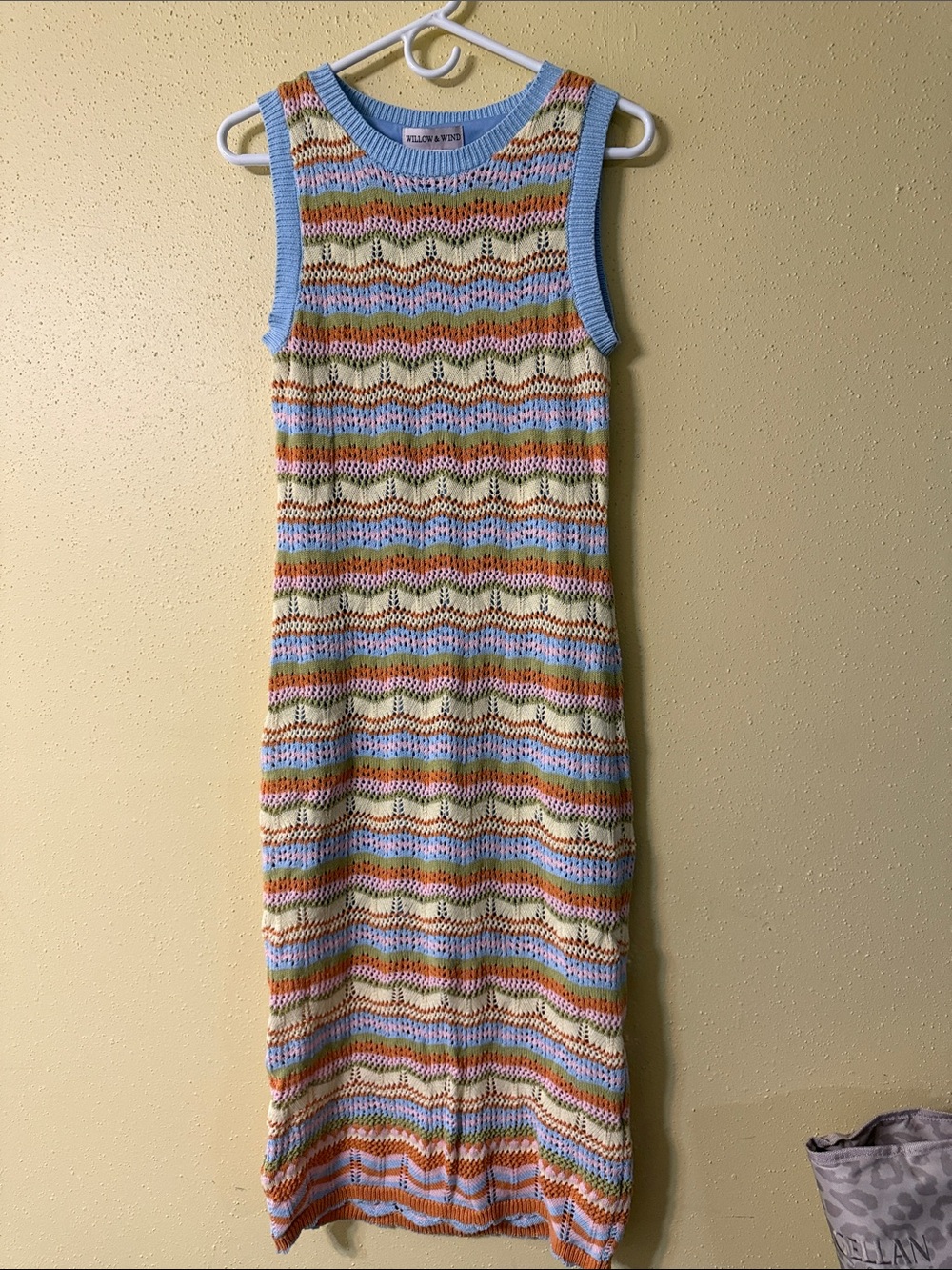Multicolor Knit Tank Dress with Blue Trim